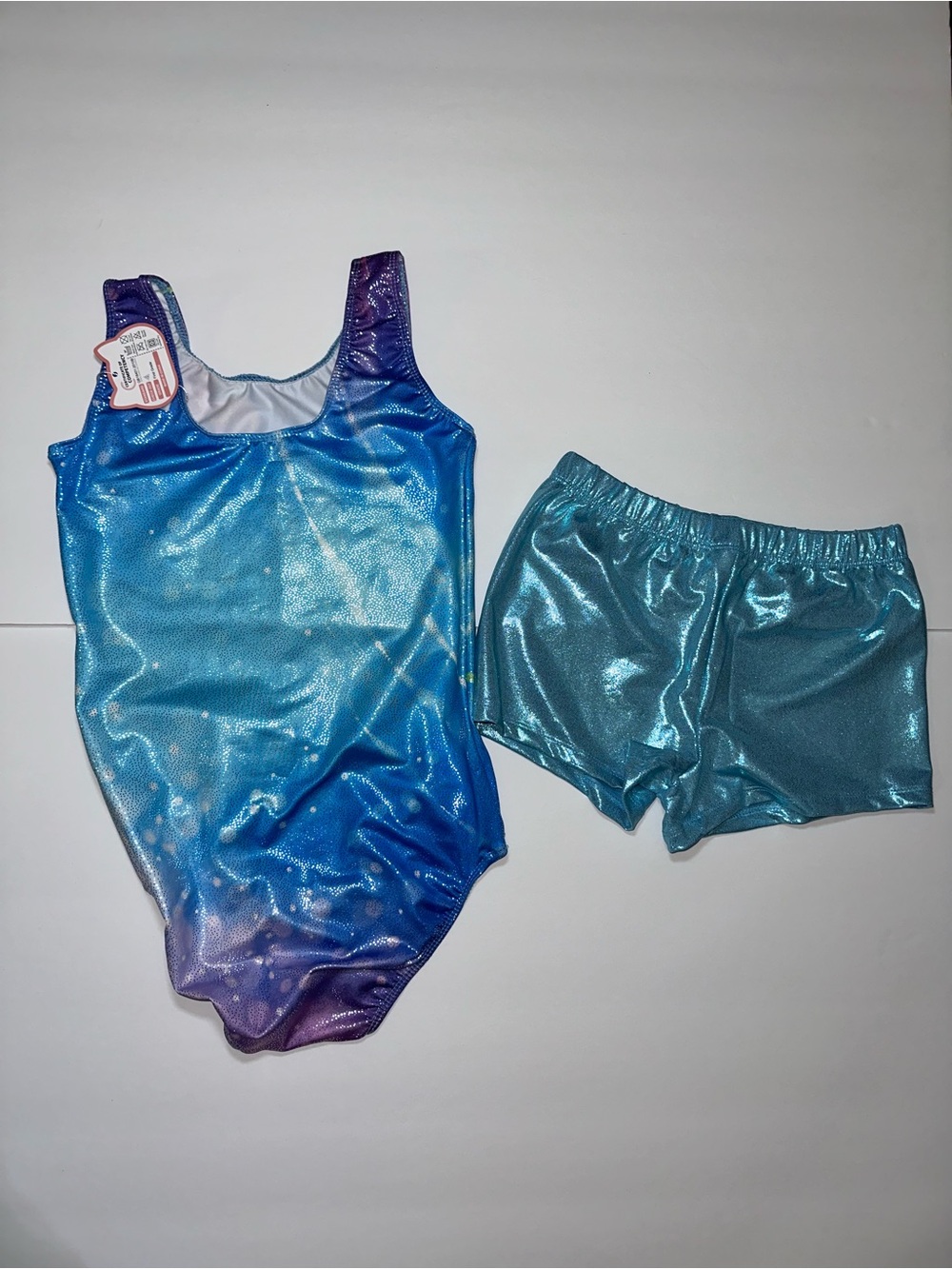 Gymnastics Metallic Blue Ombre Leotard with Shiny Blue Shorts